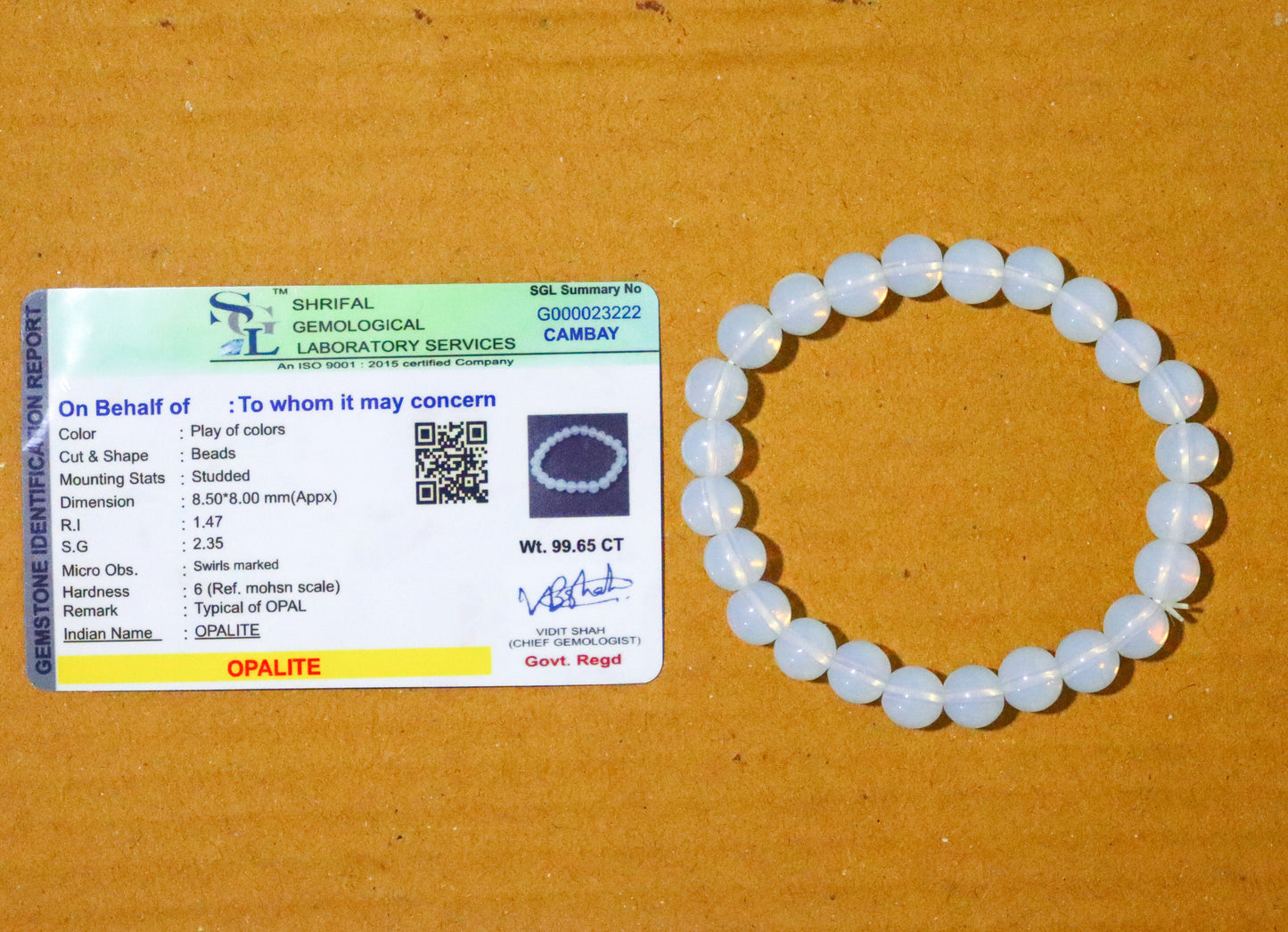 Opalite Certified Bracelet 8mm Beads