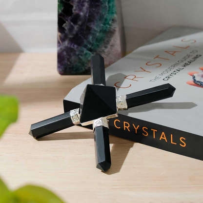 Reiki Healing Black Tourmaline Crystal Generator Pyramid for Vastu Dosh Feng Shui 4 Point Black Tourmaline Generator for Energy Positivity Crystal Healing