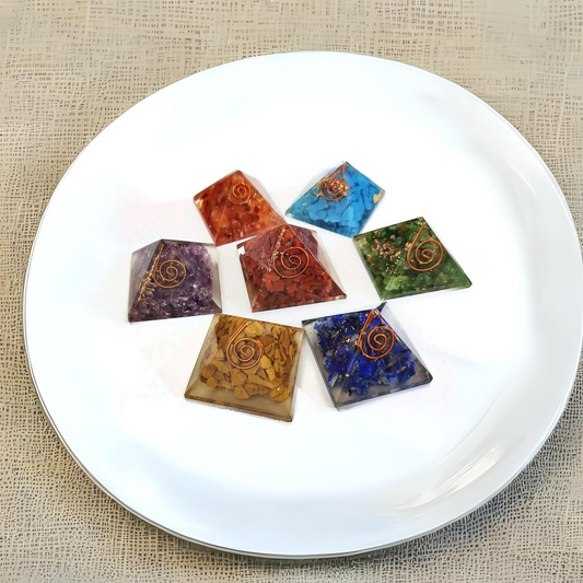 Set Of 7 Chakra Orgone Pyramid | Orgonite Baby Pyramid | Seven Chakra Pyramid Set | EMF Protection Orgone Kit | Meditation Pyramid