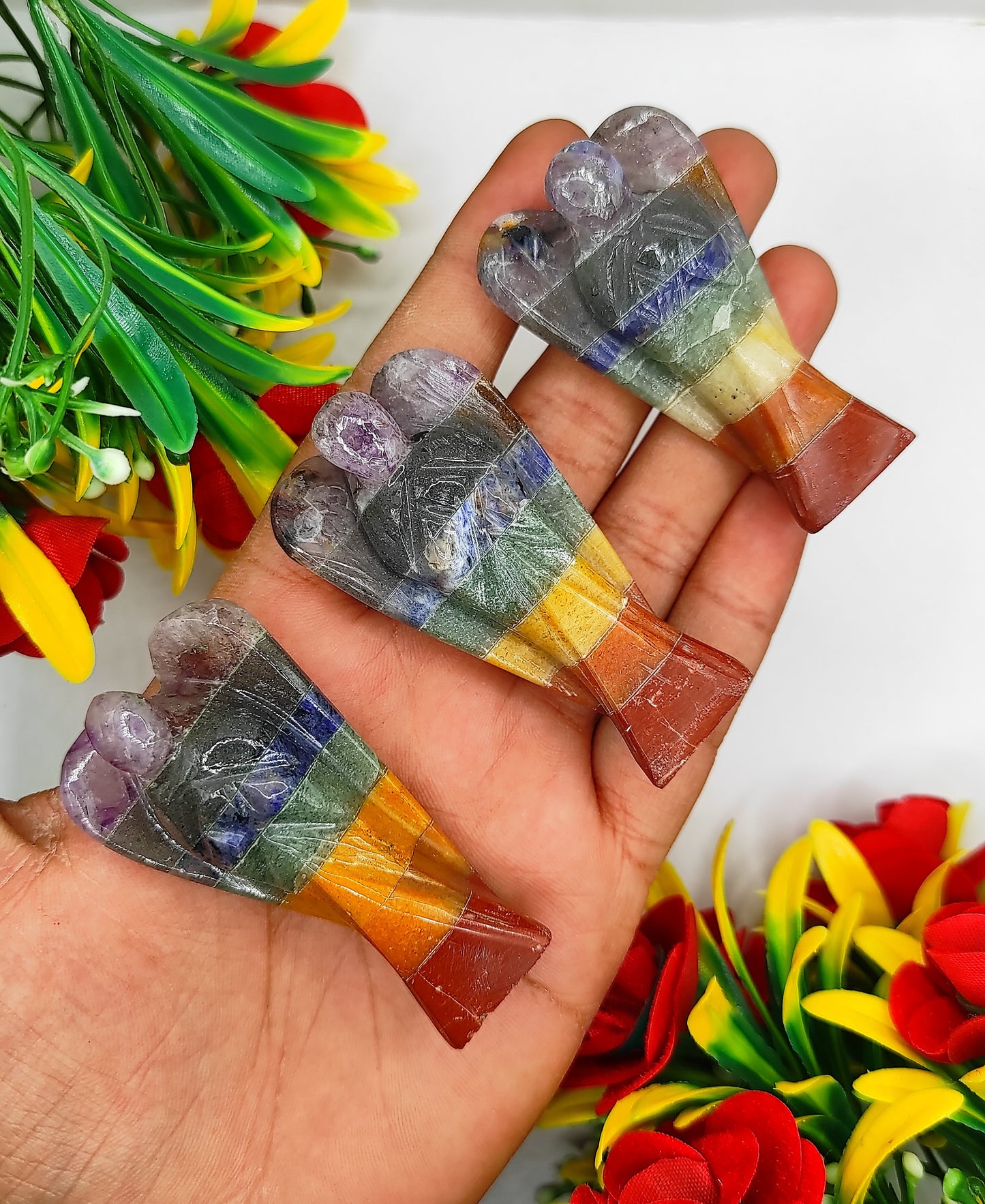 Seven Chakra Angel, 7 Chakra Crystal Angel 2 Inches, Guardian Angels-Pack Of 1 with Velvet Pouch