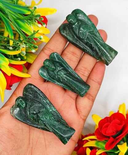 Green Jade Angel 2 Inches, Guardian Angels-Pack Of 1 with Velvet Pouch