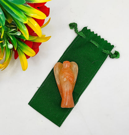 Orange Aventurine Angel 2 Inches, Guardian Angels-Pack Of 1 with Velvet Pouch