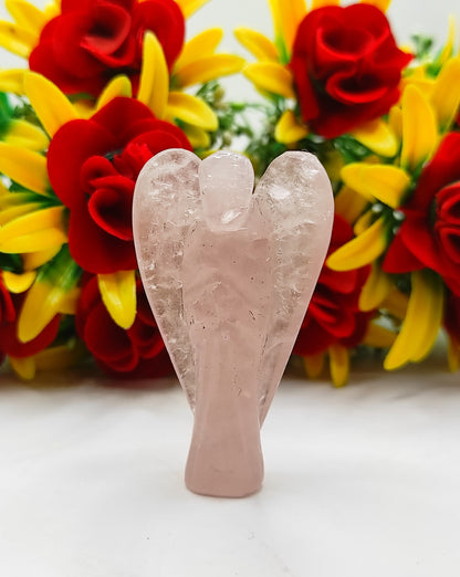 Pink Rose Quartz Angel 2 Inches, Guardian Angels-Pack Of 1 with Velvet Pouch