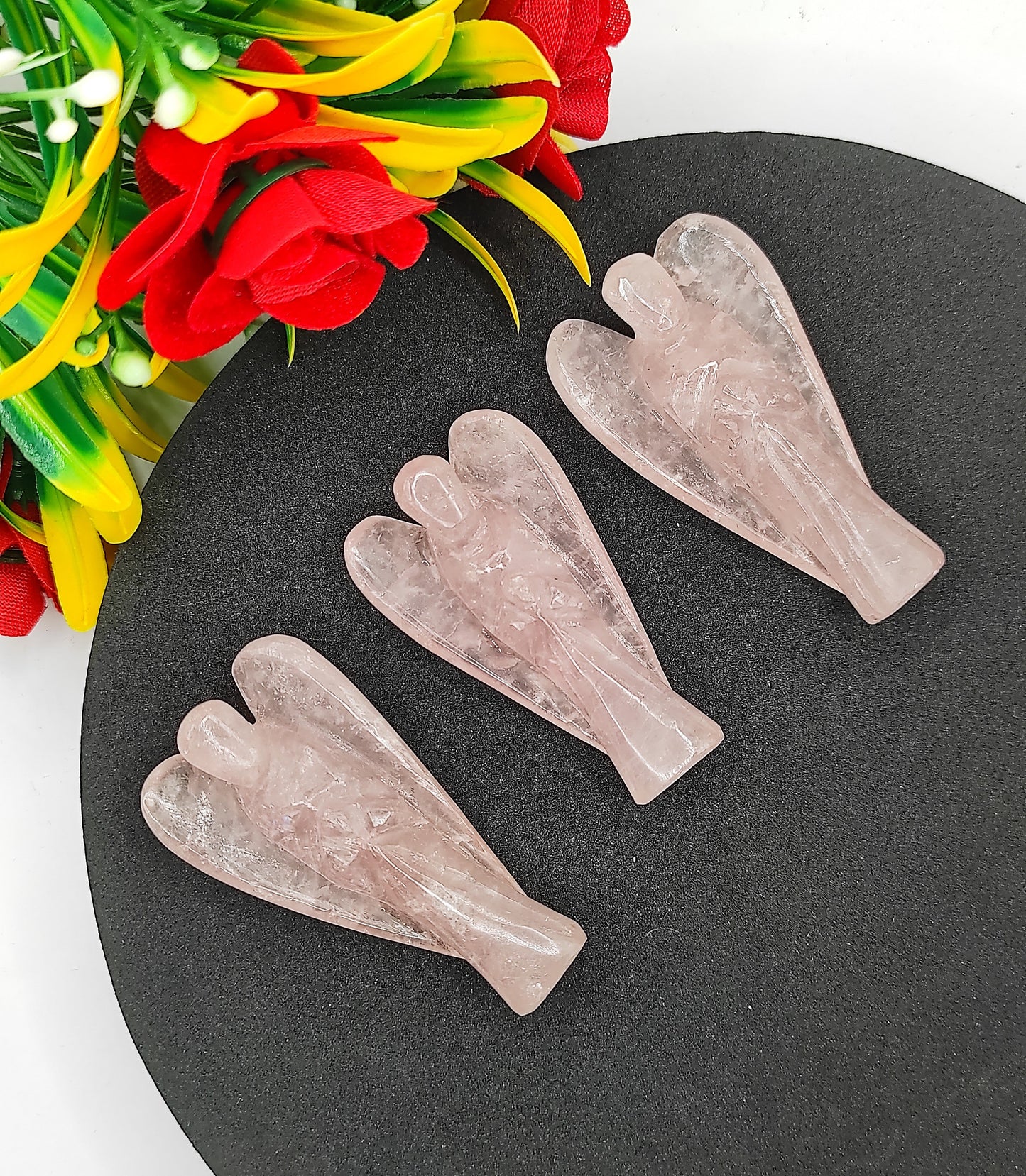 Pink Rose Quartz Angel 2 Inches, Guardian Angels-Pack Of 1 with Velvet Pouch