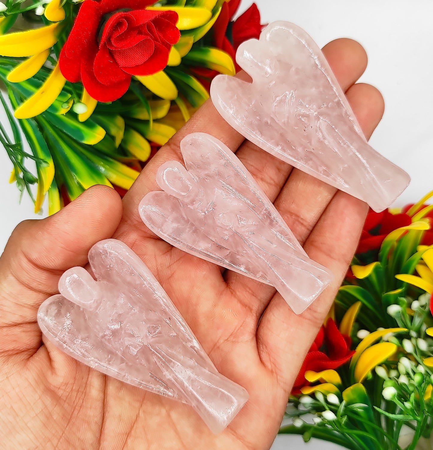 Pink Rose Quartz Angel 2 Inches, Guardian Angels-Pack Of 1 with Velvet Pouch