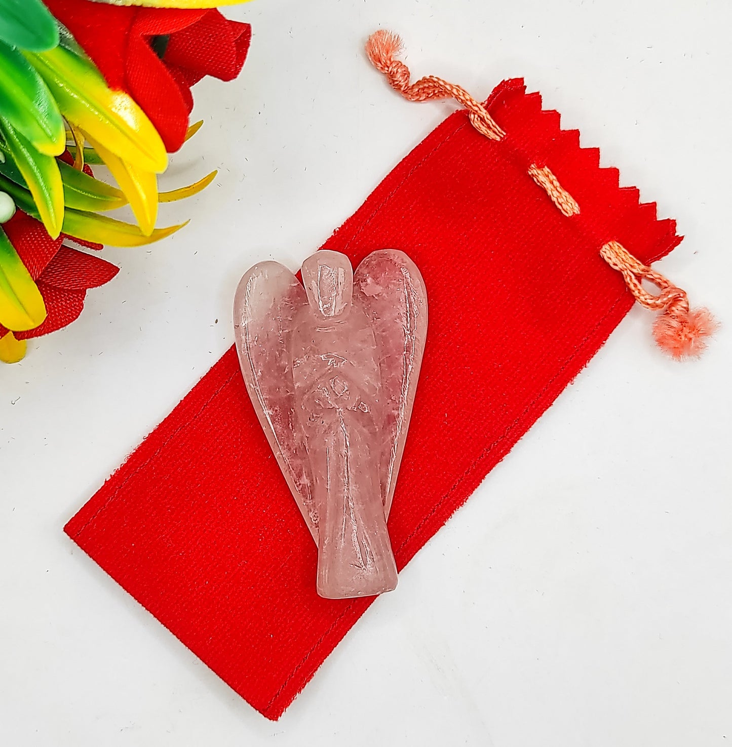 Pink Rose Quartz Angel 2 Inches, Guardian Angels-Pack Of 1 with Velvet Pouch