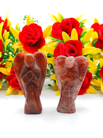 Red Aventurine Angel 2 Inches, Guardian Angels-Pack Of 1 with Velvet Pouch