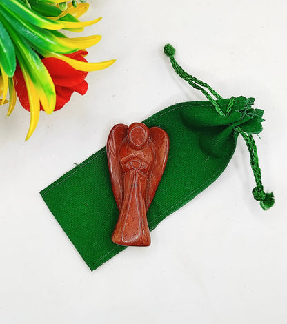 Red Jasper Angel 2 Inches, Guardian Angels-Pack Of 1 with Velvet Pouch