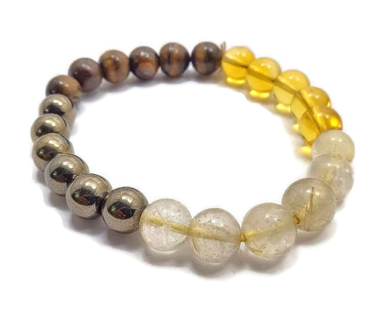 Multi gemstones(Citrine,Tiger,Pyrite,Quartz) 8mm beads Bracelet