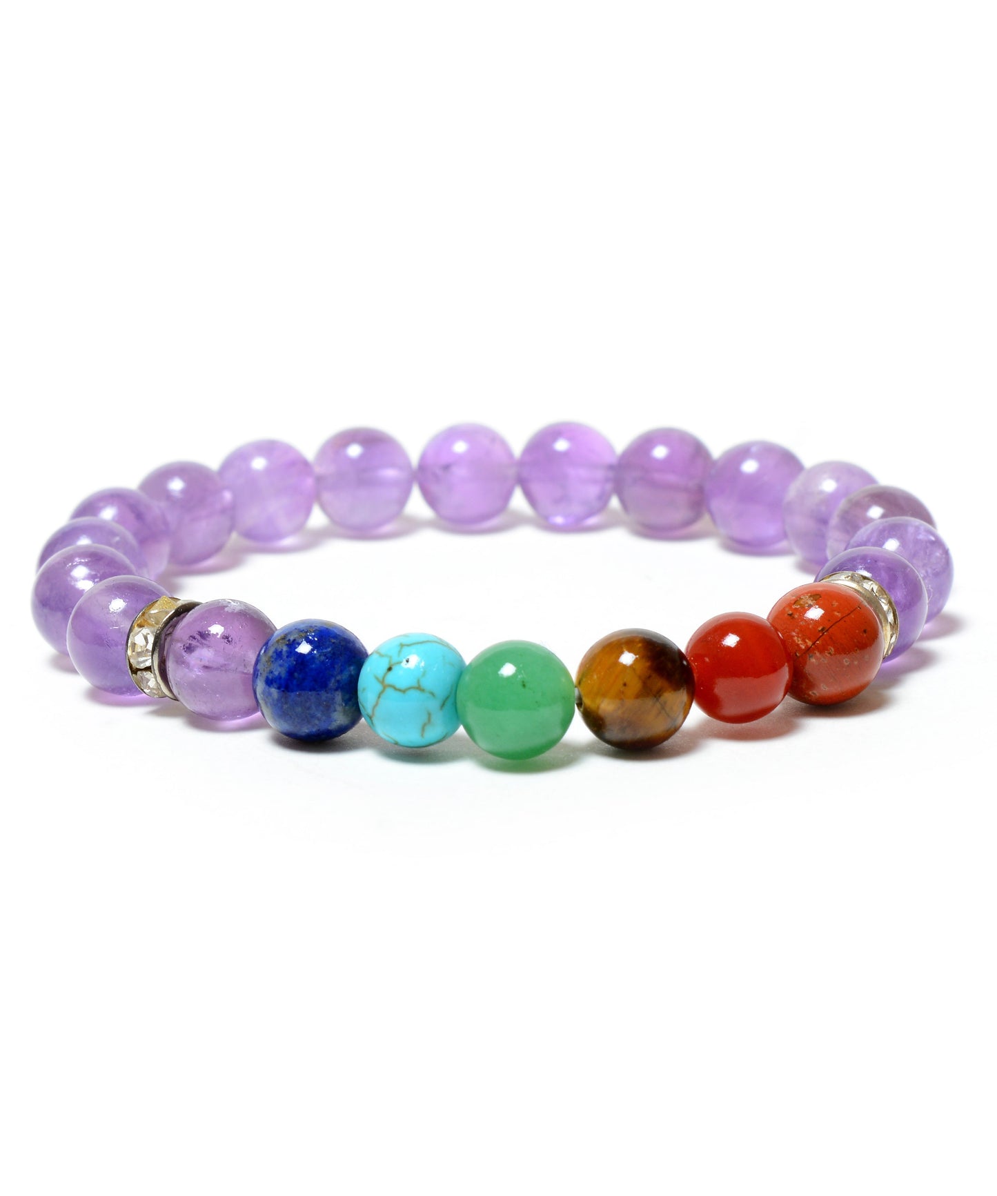 Seven Chakra Amethyst Beads(8mm) Bracelet 5-7 inch