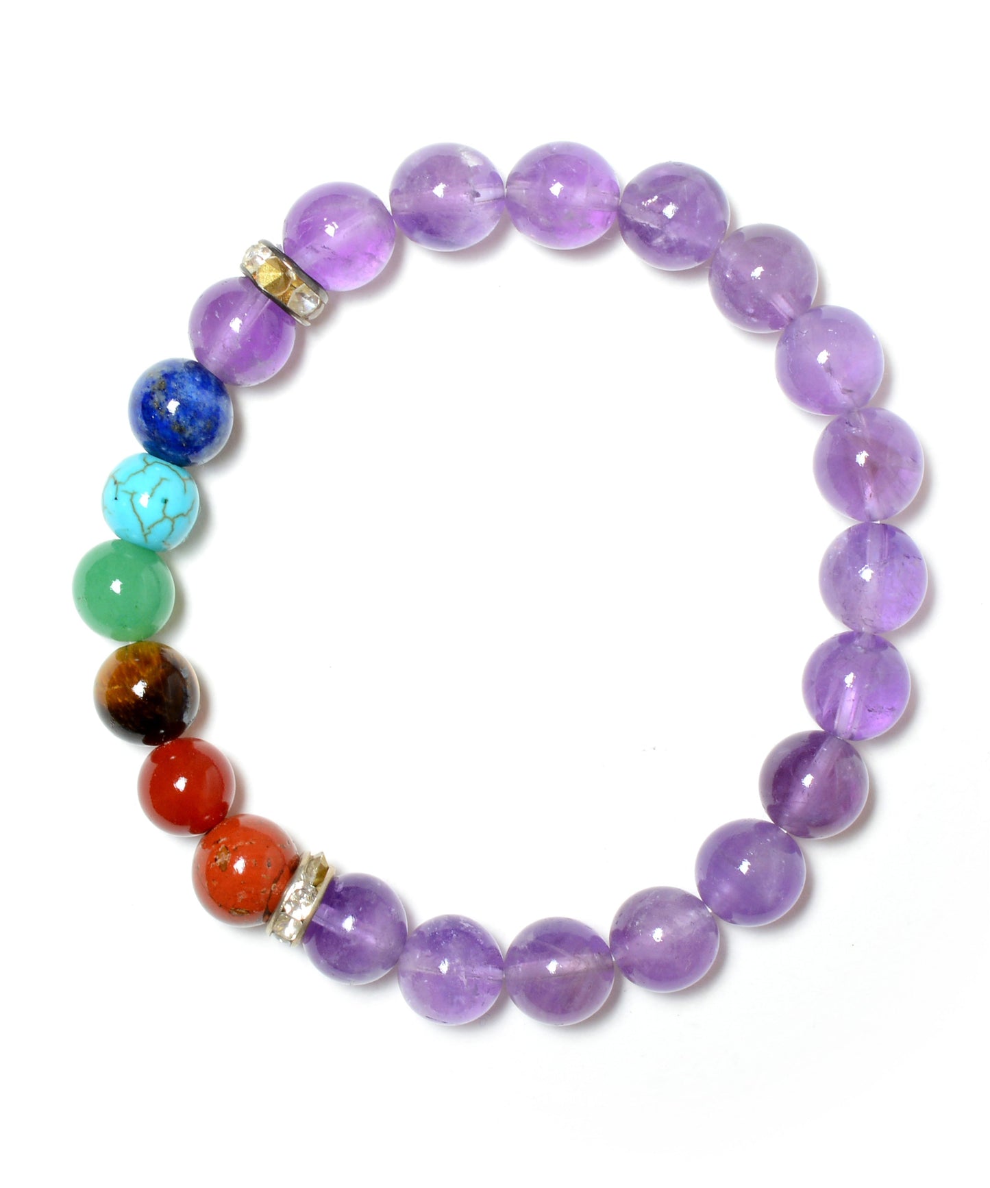 Seven Chakra Amethyst Beads(8mm) Bracelet 5-7 inch