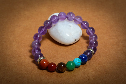 Seven Chakra Amethyst Beads(8mm) Bracelet 5-7 inch