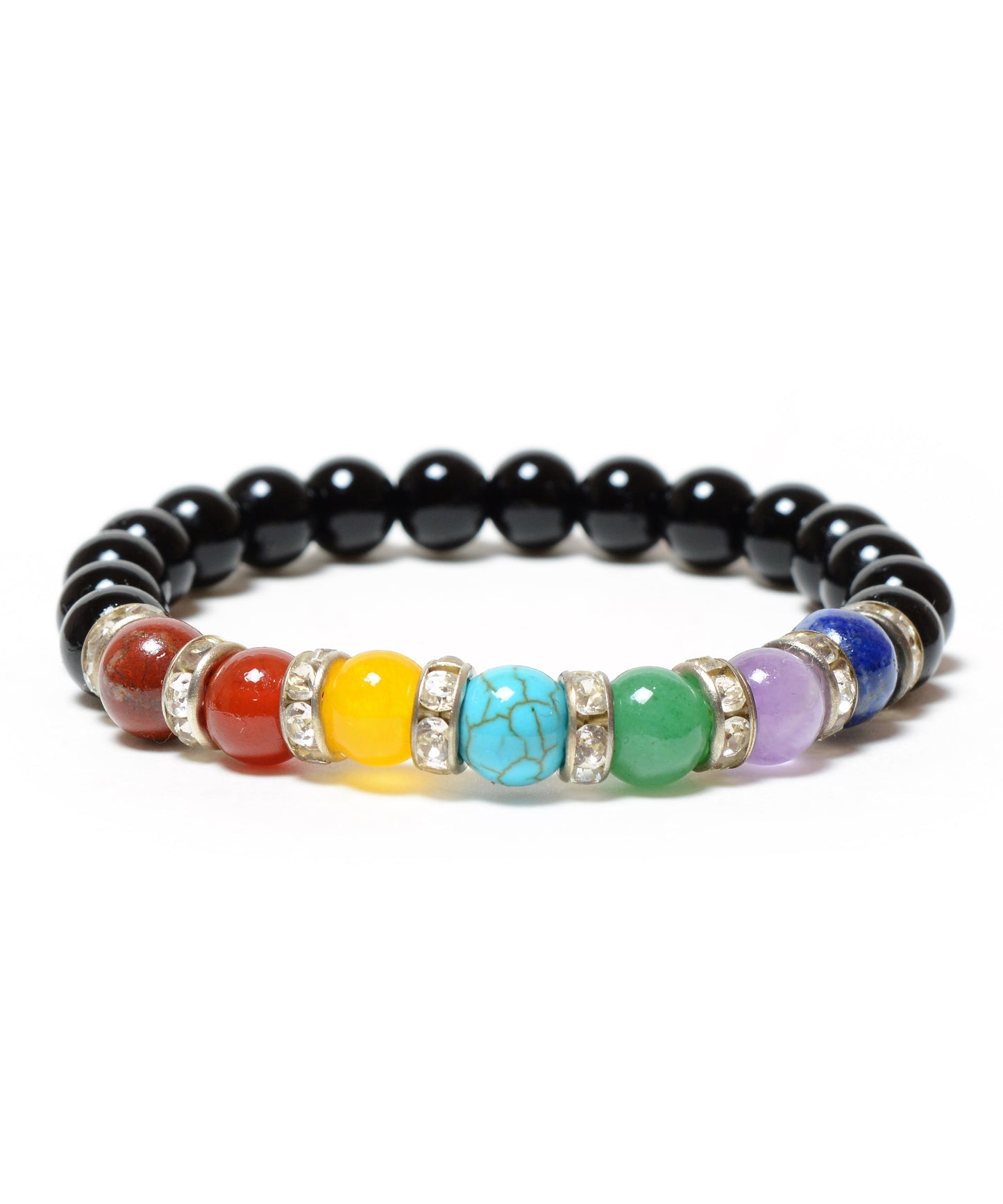 Seven Chakra Black Obsidian beads(8mm) Bracelet