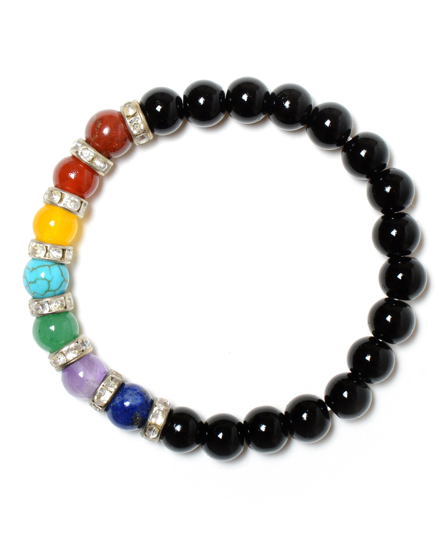 Seven Chakra Black Obsidian beads(8mm) Bracelet