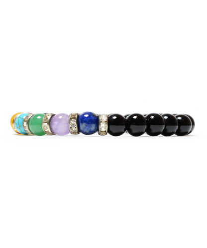 Seven Chakra Black Obsidian beads(8mm) Bracelet