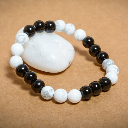 Mixed Gemstones Power Bracelet(Black Obsidian+Howlite)