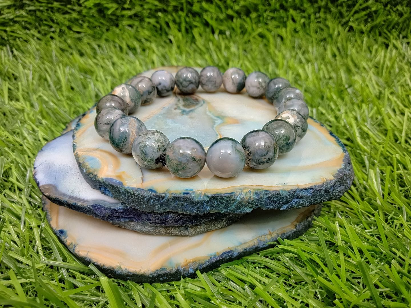 Moss Agate Gemstone 10mm beads Bracelet