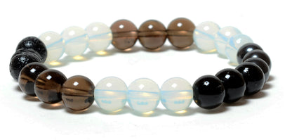 Multi Gemstone Power Beads Bracelets - Opalite,Smokey Crystals,Lava,Black Obsidian