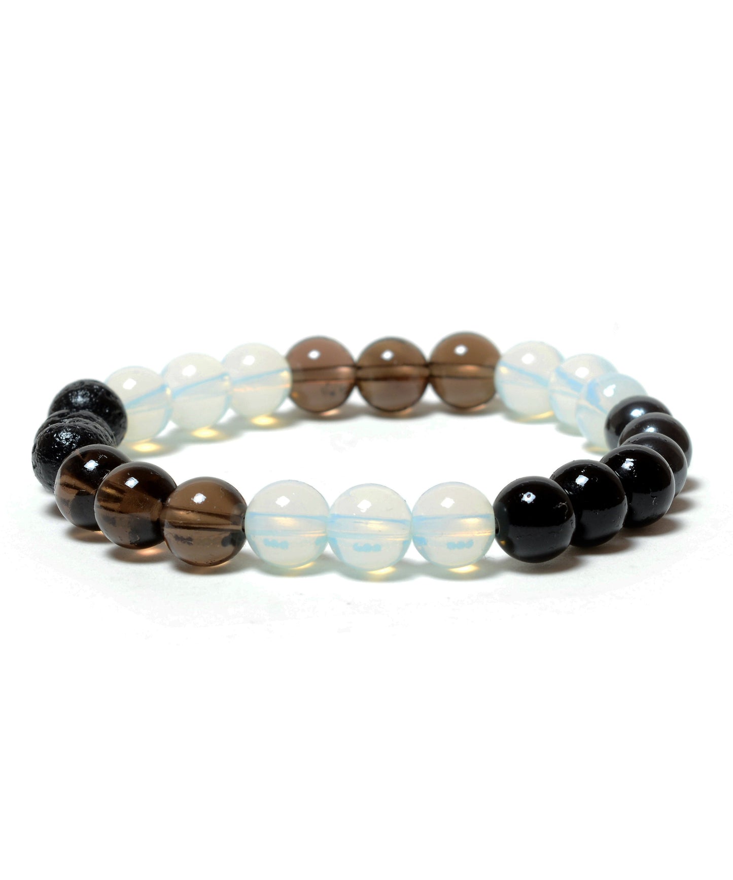 Multi Gemstone Power Beads Bracelets - Opalite,Smokey Crystals,Lava,Black Obsidian