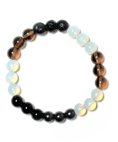 Multi Gemstone Power Beads Bracelets - Opalite,Smokey Crystals,Lava,Black Obsidian