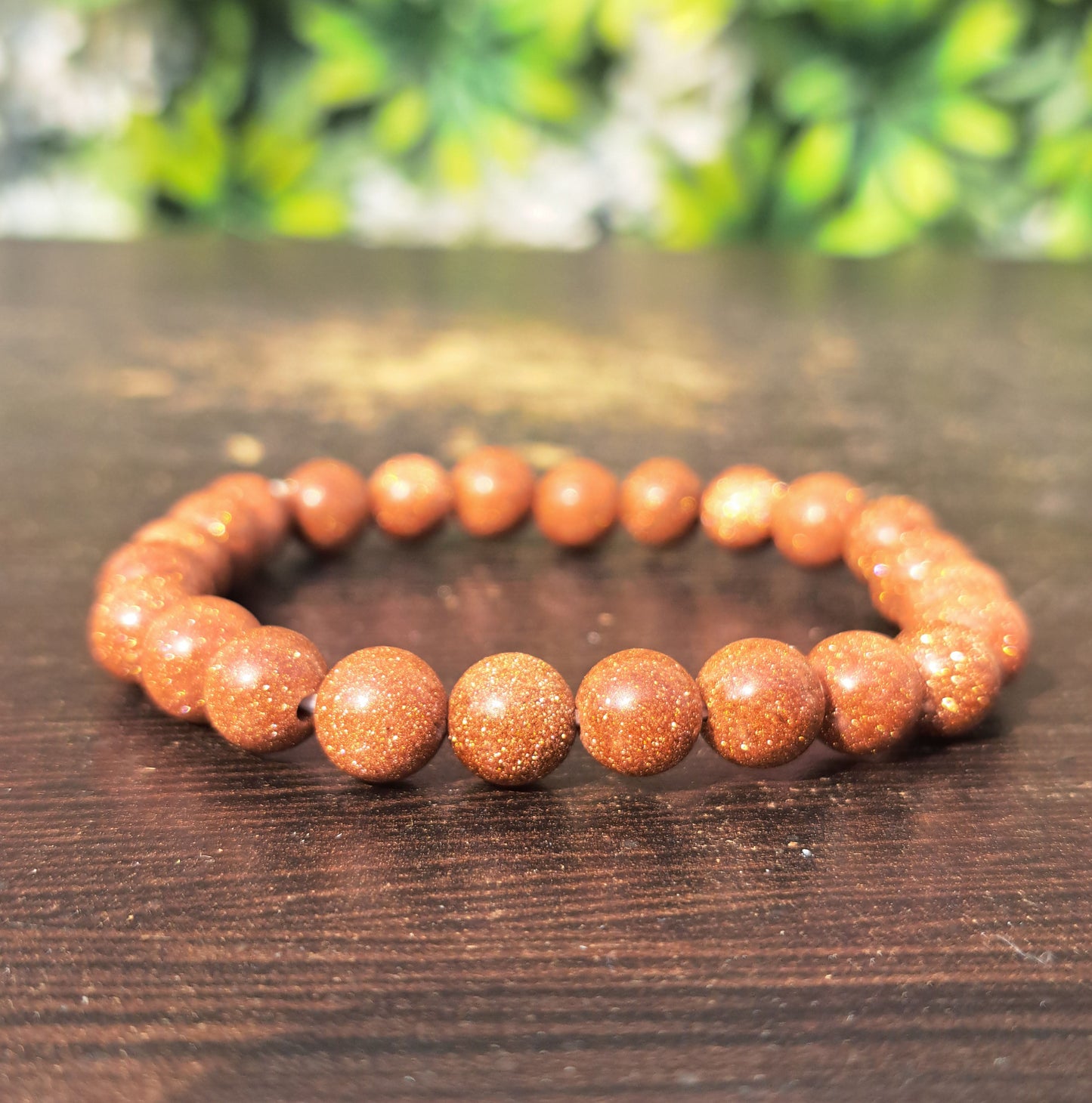 Red Goldstone Sandstone 8mm Beads Crystal Bracelet