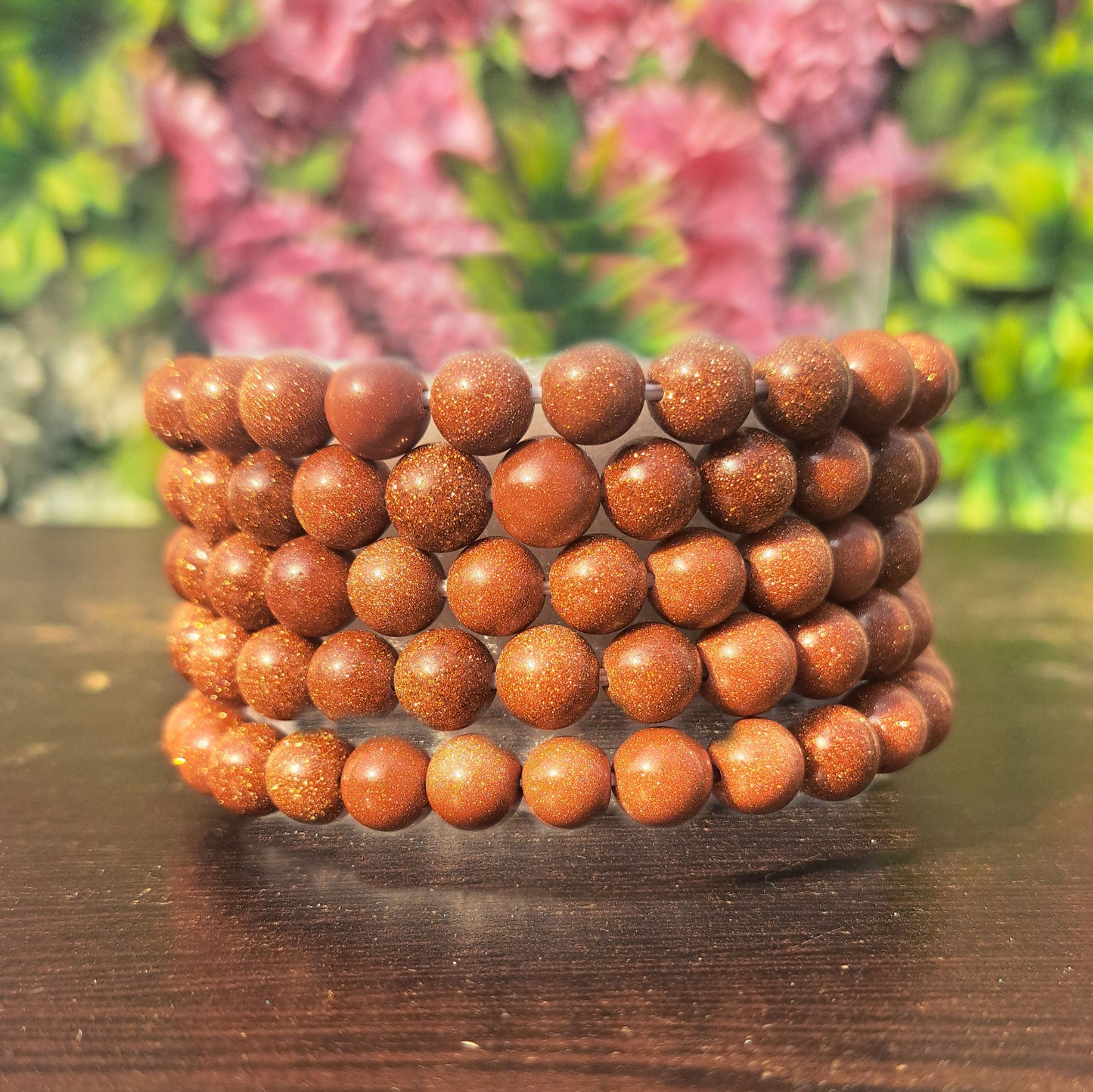 Red Goldstone Sandstone 8mm Beads Crystal Bracelet