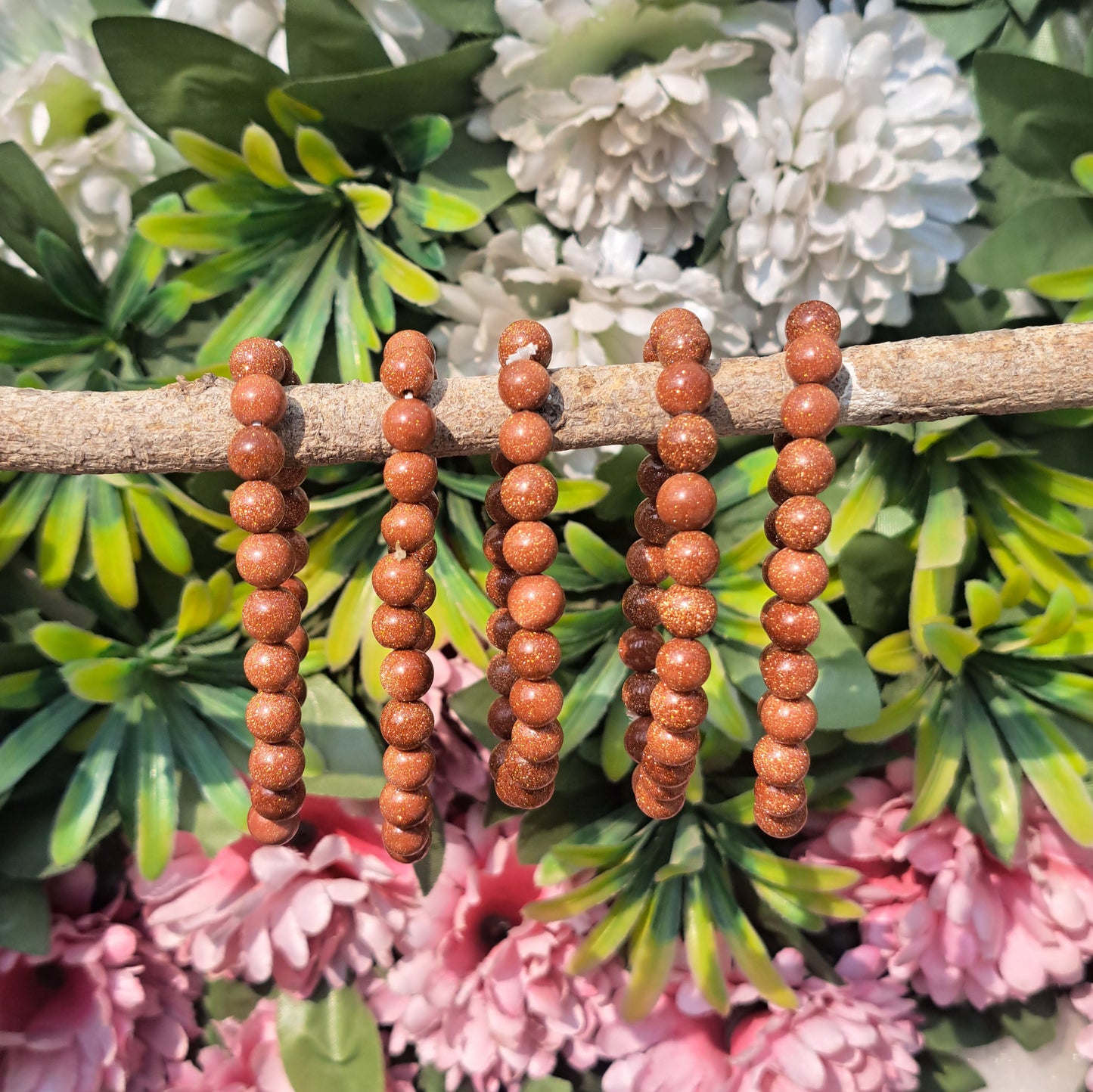 Red Goldstone Sandstone 8mm Beads Crystal Bracelet