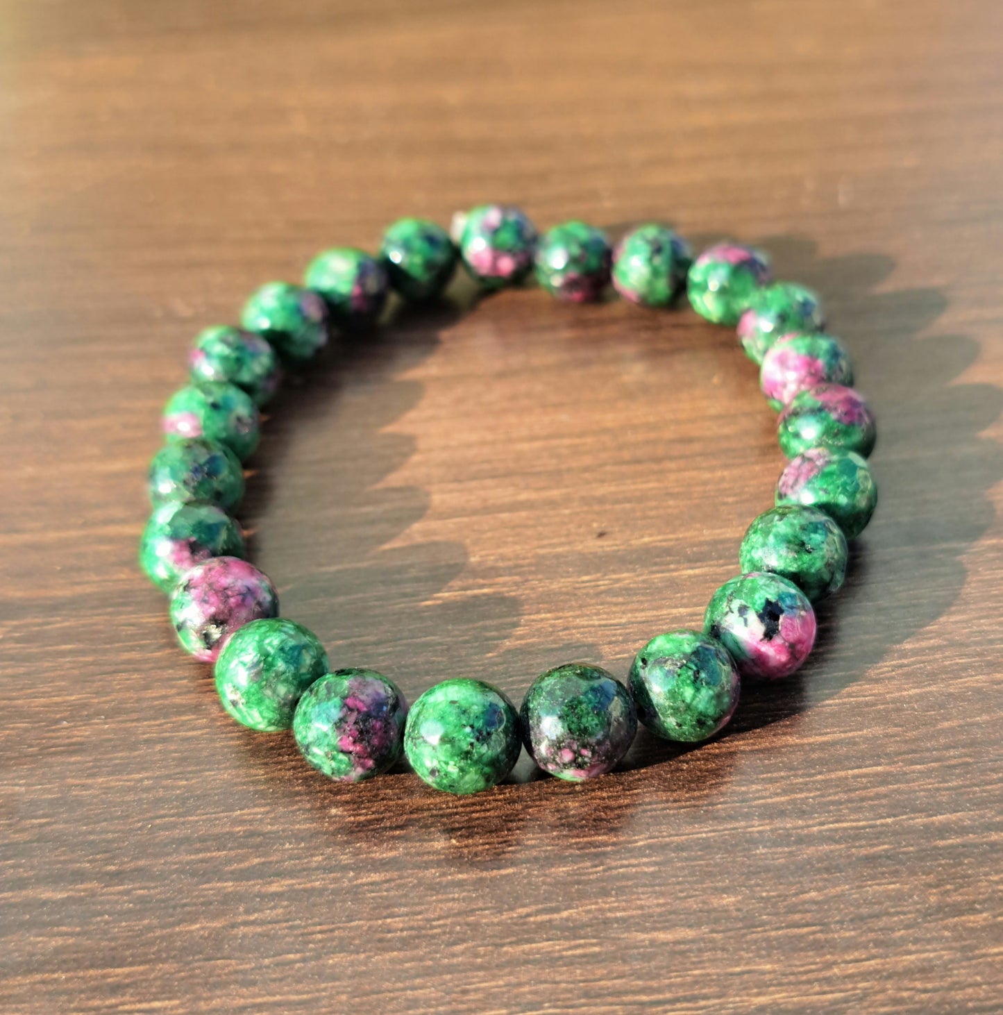 Ruby Fuchsite Diamond Cut Beads Bracelet