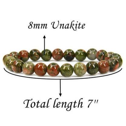 Unakite 8mm beads Gemstone Bracelet