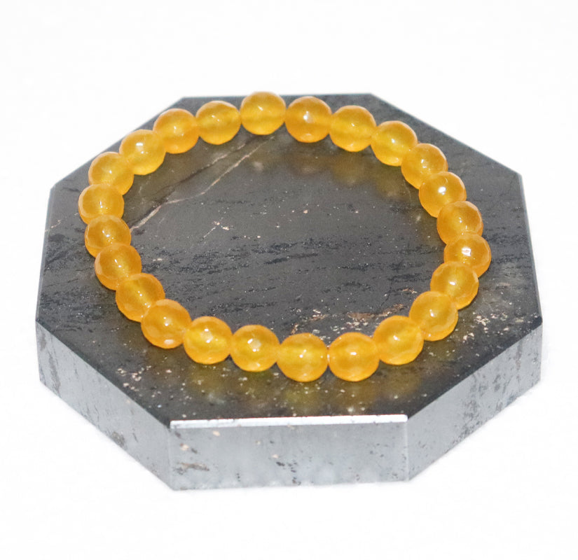 Yellow Jade Diamond Cut Beads(08mm) Bracelet