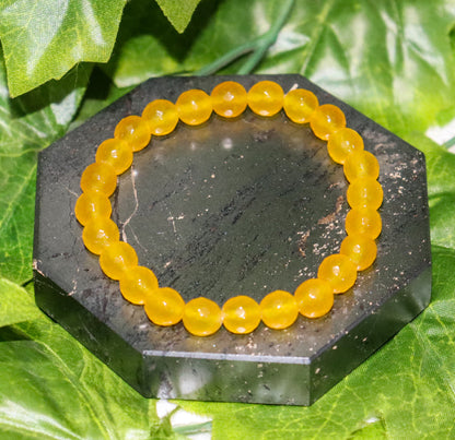 Yellow Jade Diamond Cut Beads(08mm) Bracelet