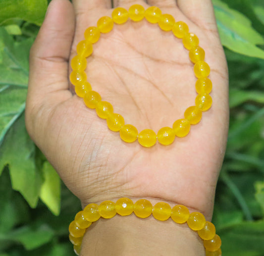 Yellow Jade Diamond Cut Beads(08mm) Bracelet