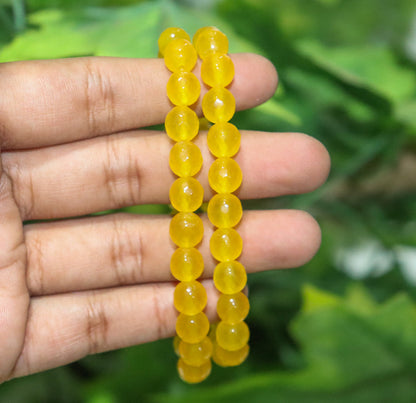 Yellow Jade Diamond Cut Beads(08mm) Bracelet