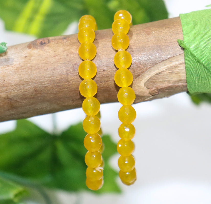 Yellow Jade Diamond Cut Beads(08mm) Bracelet