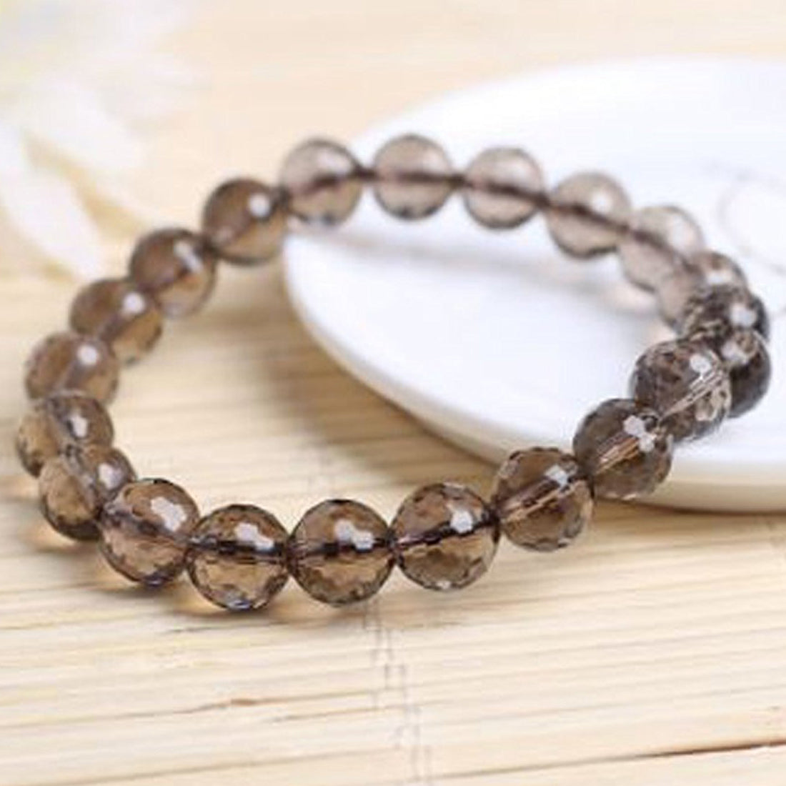 Smokey Quartz Diamond Cut 8mm Beads Bracelet