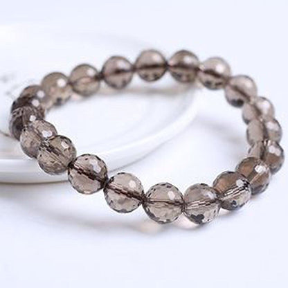 Smokey Quartz Diamond Cut 8mm Beads Bracelet