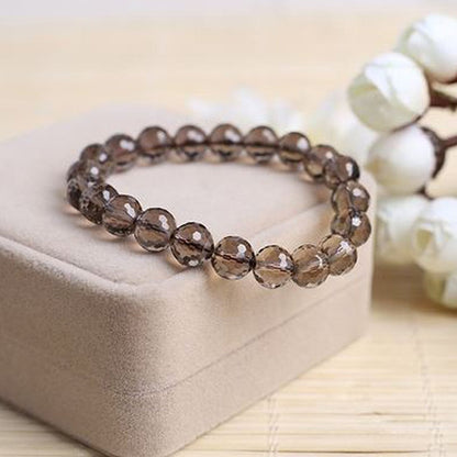 Smokey Quartz Diamond Cut 8mm Beads Bracelet