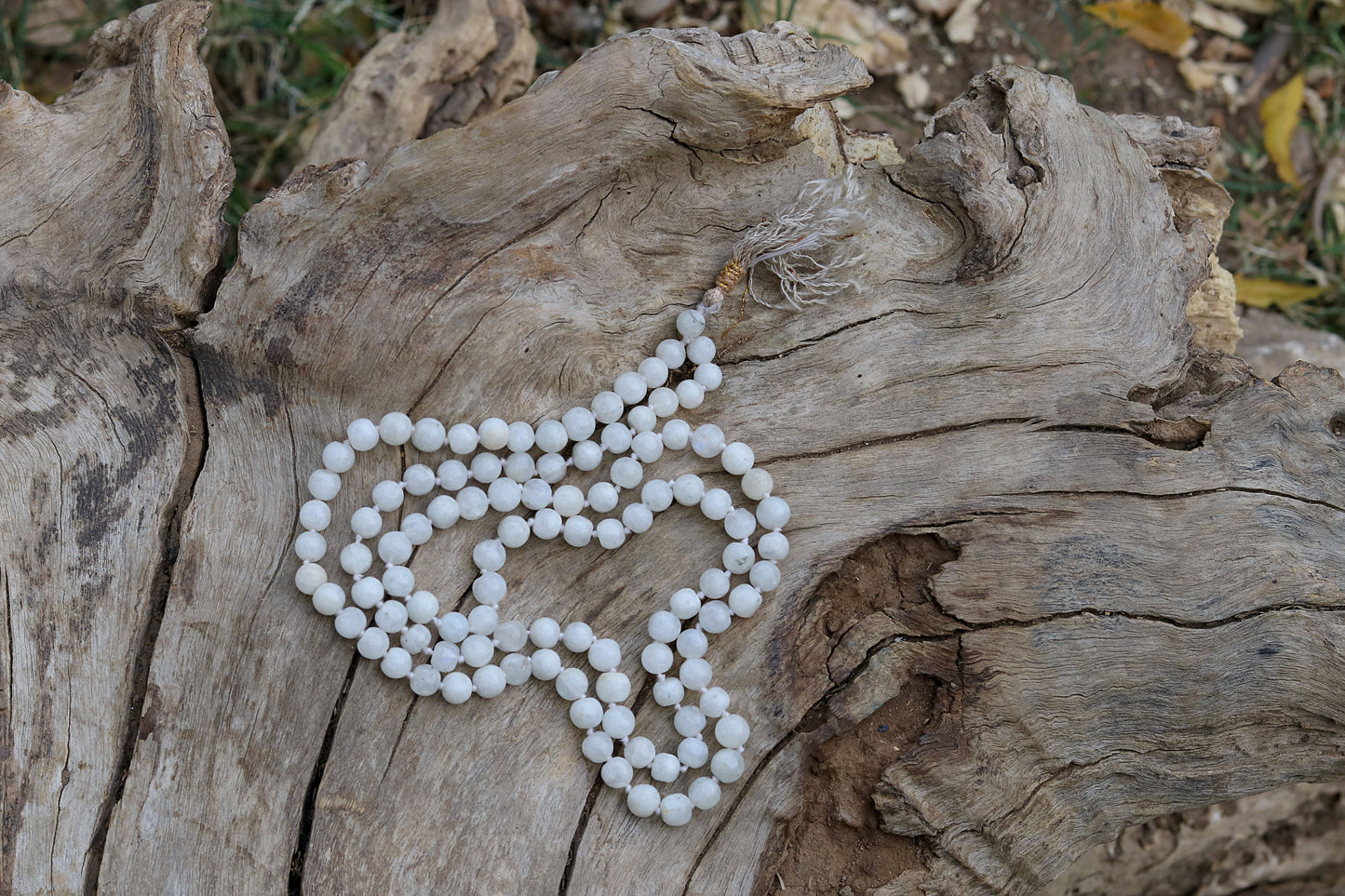 White Aventurine Knotted 108 Healing Gemstone Mala Prayer Beads(8mm) Necklace