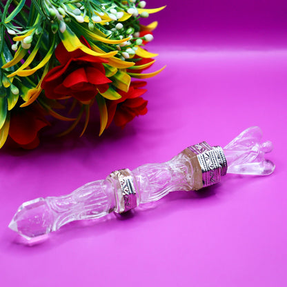 Natural Clear Crystal, Massage Healing Wand, Hand Carved Angel Pencil, Energy Balancing Gemstone - 5 Inch