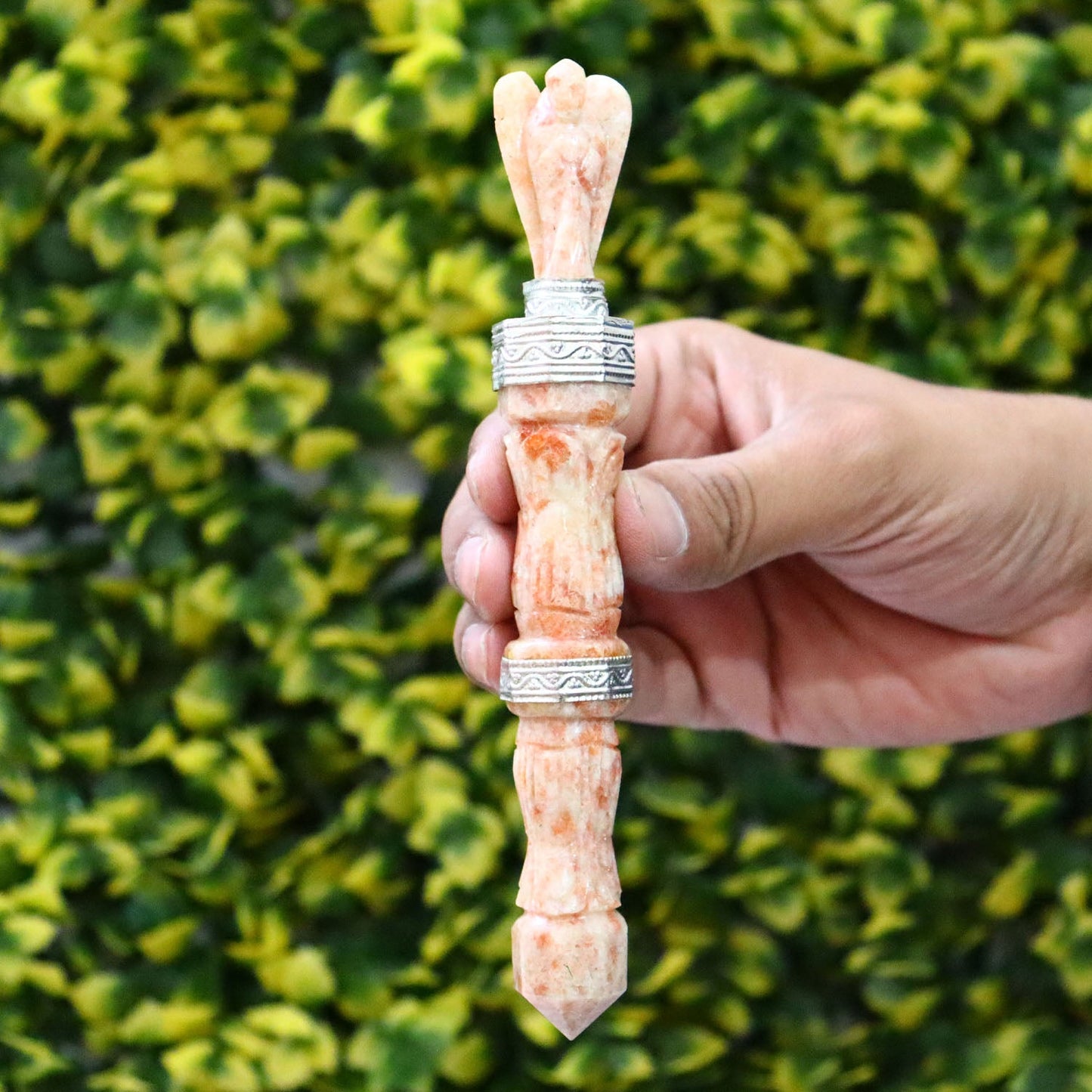 Sunstone, Massage Healing Wand, Hand Carved Angel Pencil, Energy Balancing Gemstone - 5 Inch