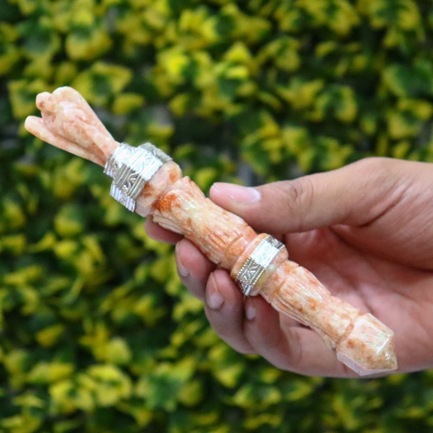 Sunstone, Massage Healing Wand, Hand Carved Angel Pencil, Energy Balancing Gemstone - 5 Inch