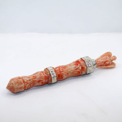 Sunstone, Massage Healing Wand, Hand Carved Angel Pencil, Energy Balancing Gemstone - 5 Inch