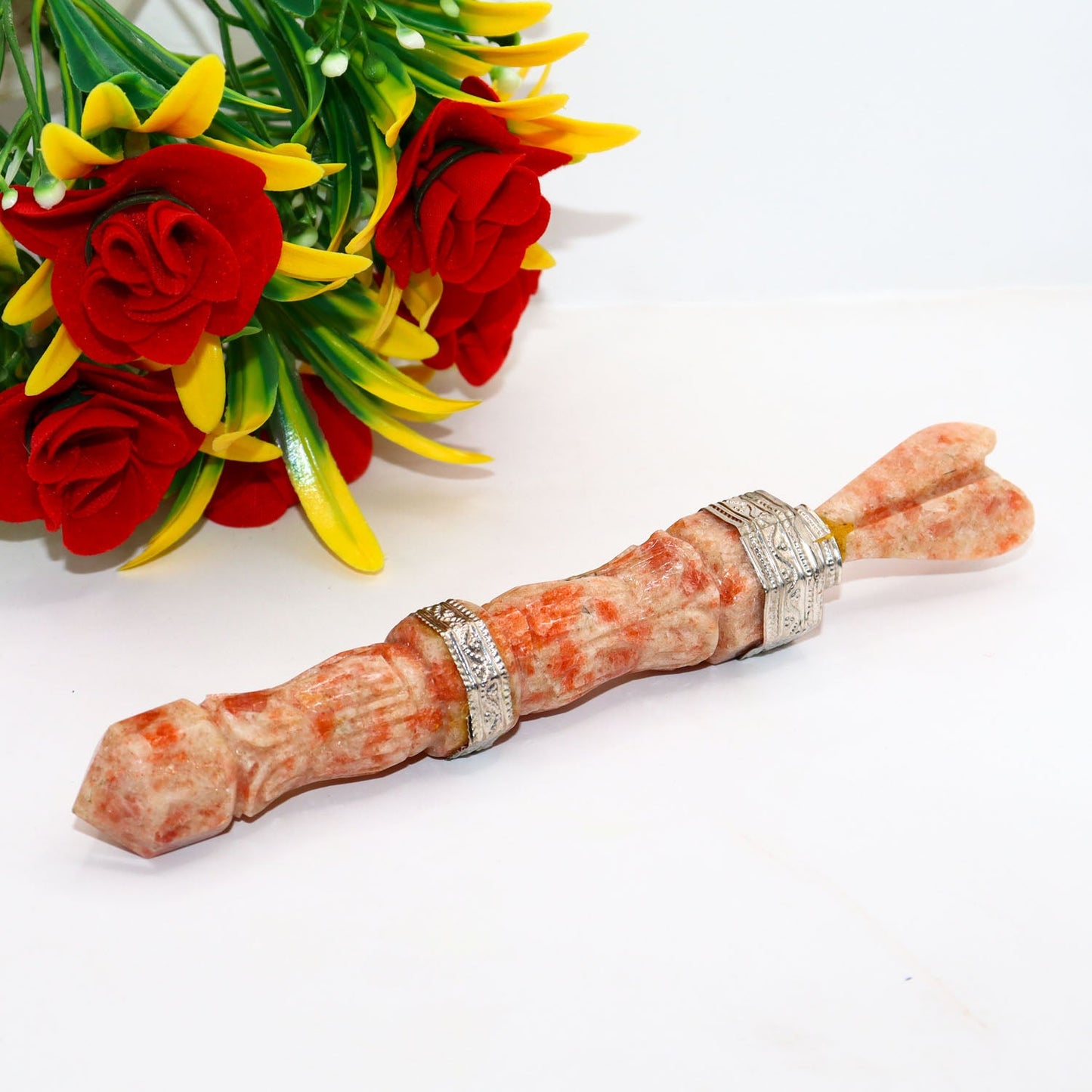 Sunstone, Massage Healing Wand, Hand Carved Angel Pencil, Energy Balancing Gemstone - 5 Inch