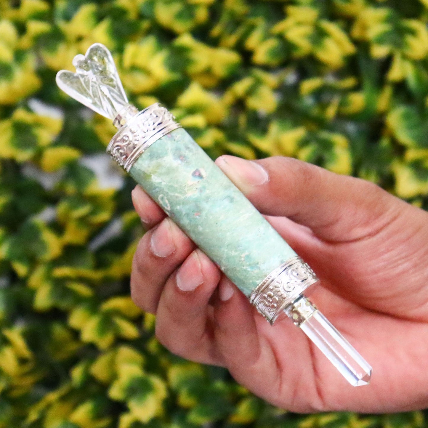 Massage Ruby Fuchsite with Crystal Angel Pencil Wand