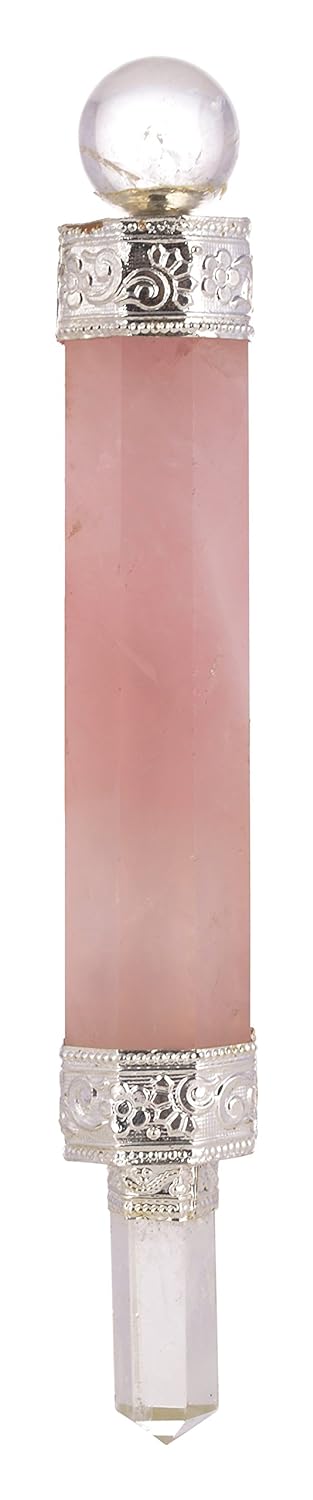 Stone 7 Chakra Healing Massage Wand Stick Pink Rose Quartz Showpiece (2 cm x 1.8 cm x 14 cm, Pink)