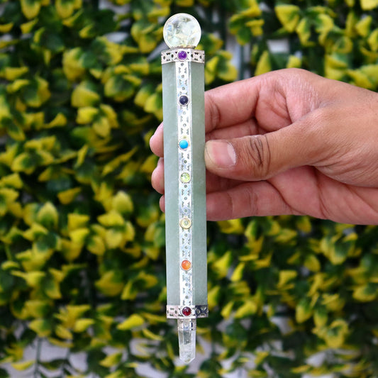 Seven Chakra Green Aventurine Gemstone Wand/Healing Chakra Crystals/Crystal Wand