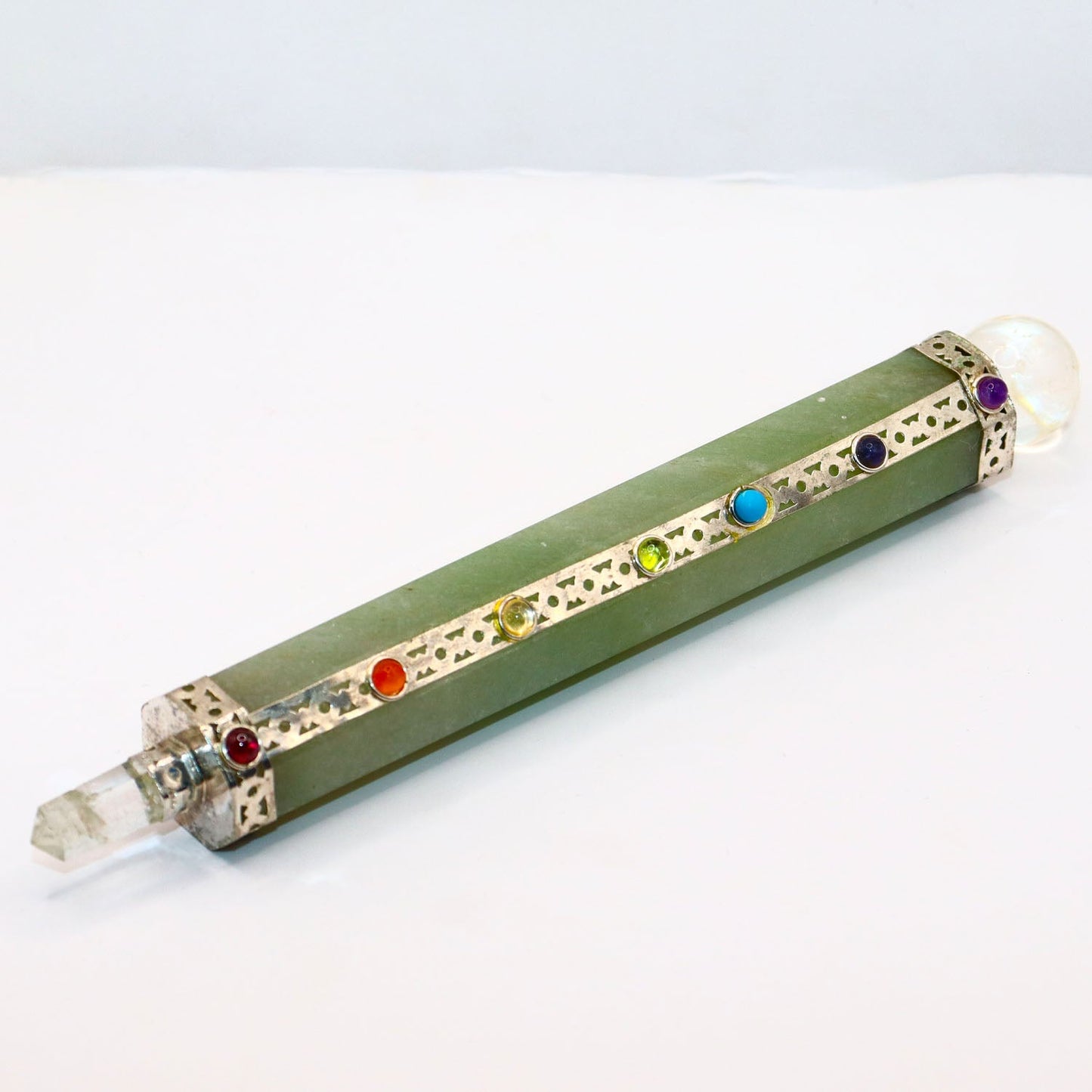 Seven Chakra Green Aventurine Gemstone Wand/Healing Chakra Crystals/Crystal Wand