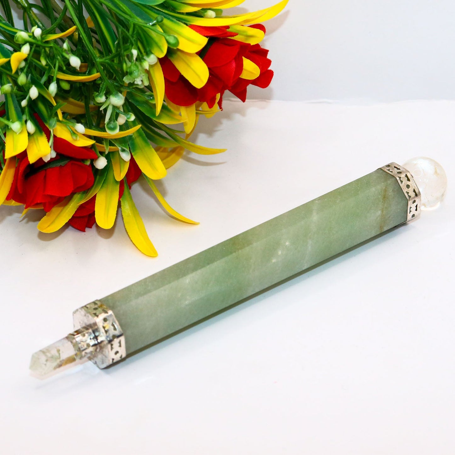 Seven Chakra Green Aventurine Gemstone Wand/Healing Chakra Crystals/Crystal Wand