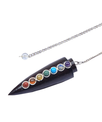 Seven Chakra Wooden Cone Shaped Pendulum