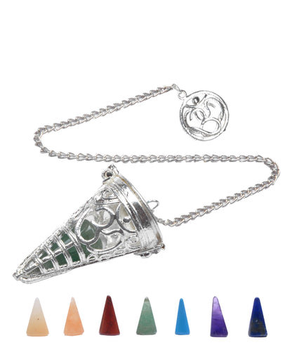 Seven Chakra Cage Aum Silver Pendulum